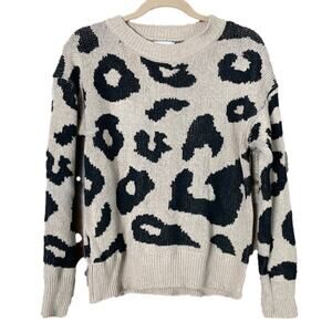 Hayden Los Angeles Tan Leopard Print Crew Neck Sweater Size Medium